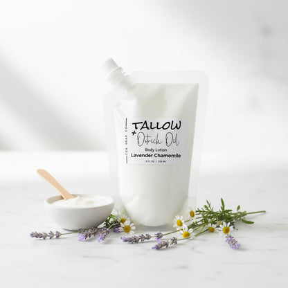 Body lotion with a wooden spoon and flowers on a white background