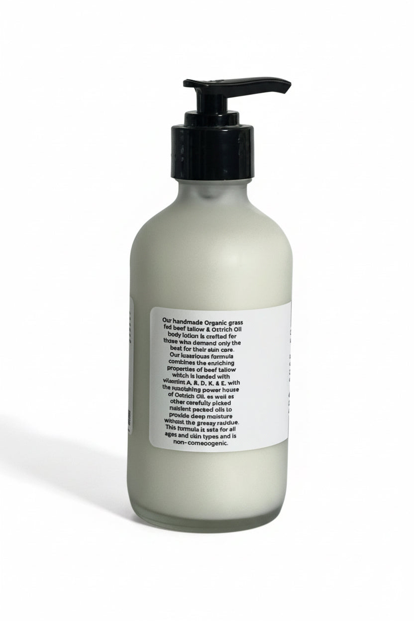 Bottle of skincare product with pump and label on a white background