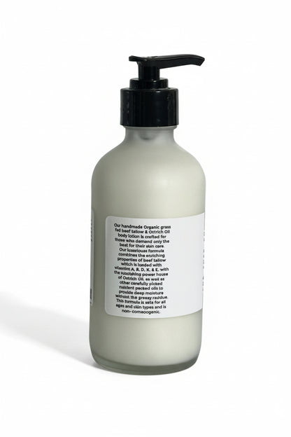 Bottle of skincare product with pump and label on a white background