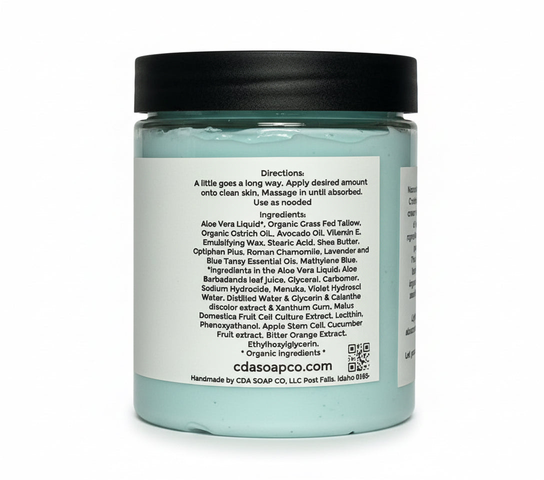 Jar of cream with a label on a white background