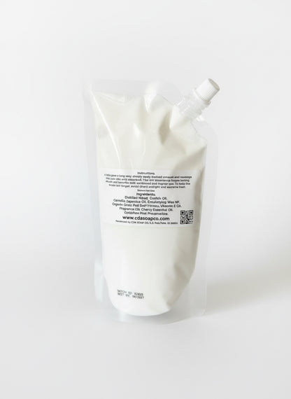 White product packaging with text on a white background