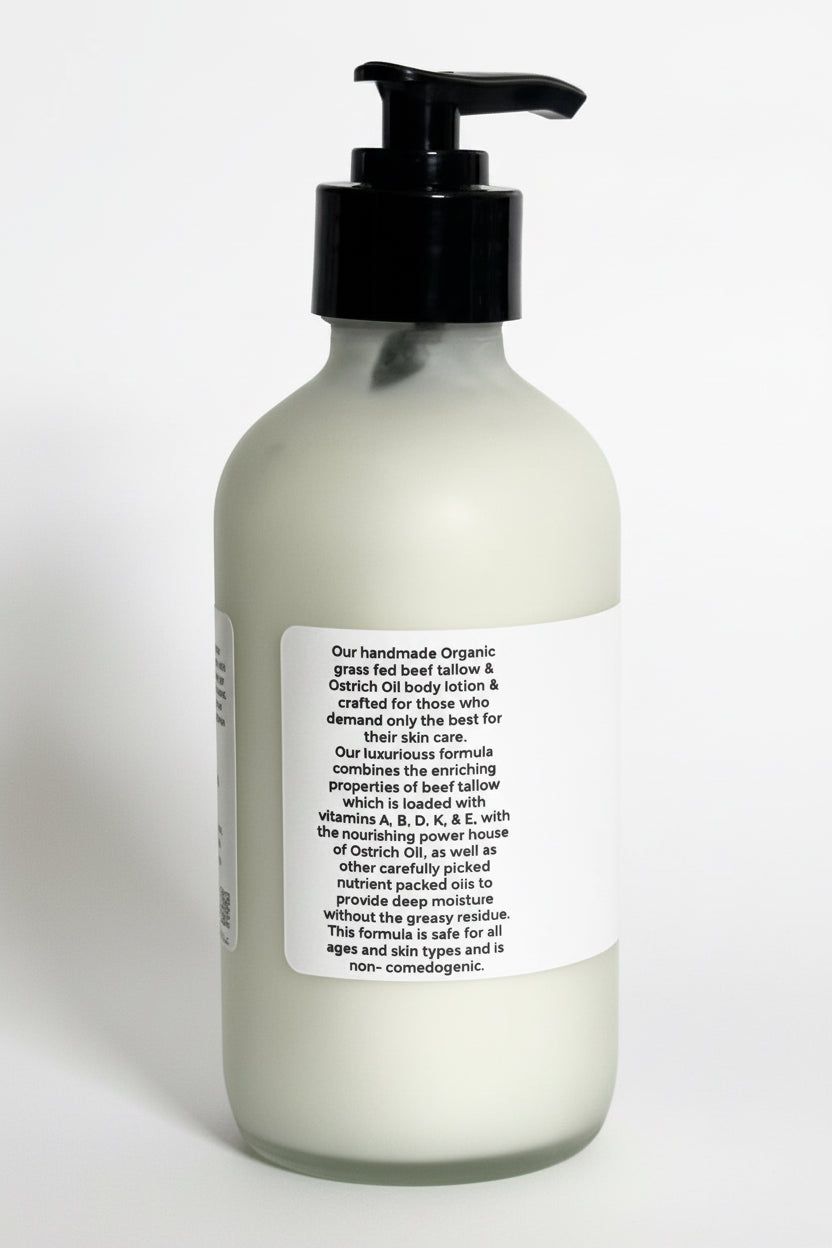 Bottle of lotion with a pump and label on a white background