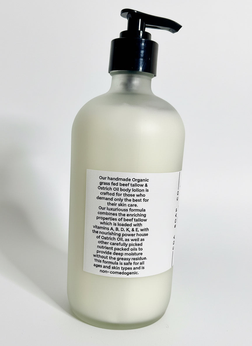 Bottle of lotion with pump and label on a white background