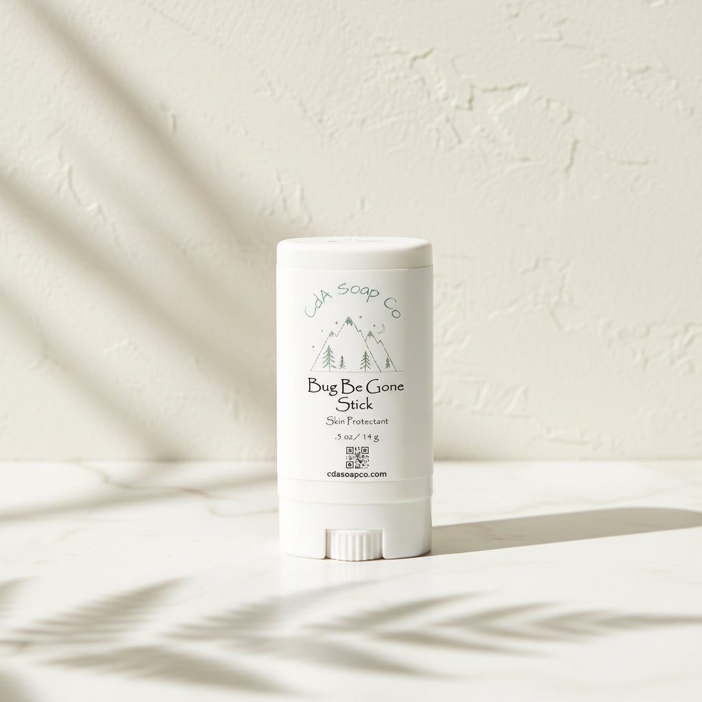 White stick of 'Bug Be Gone Stick' on a textured beige background