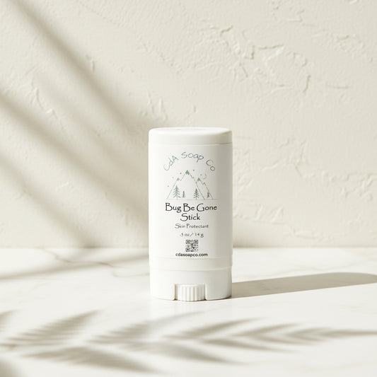 White stick of 'Bug Be Gone Stick' on a textured beige background