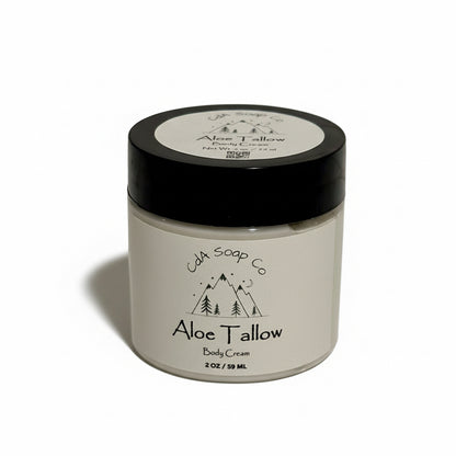 Jar of Aloe Tallow body cream from CDA Soap Co on a white background