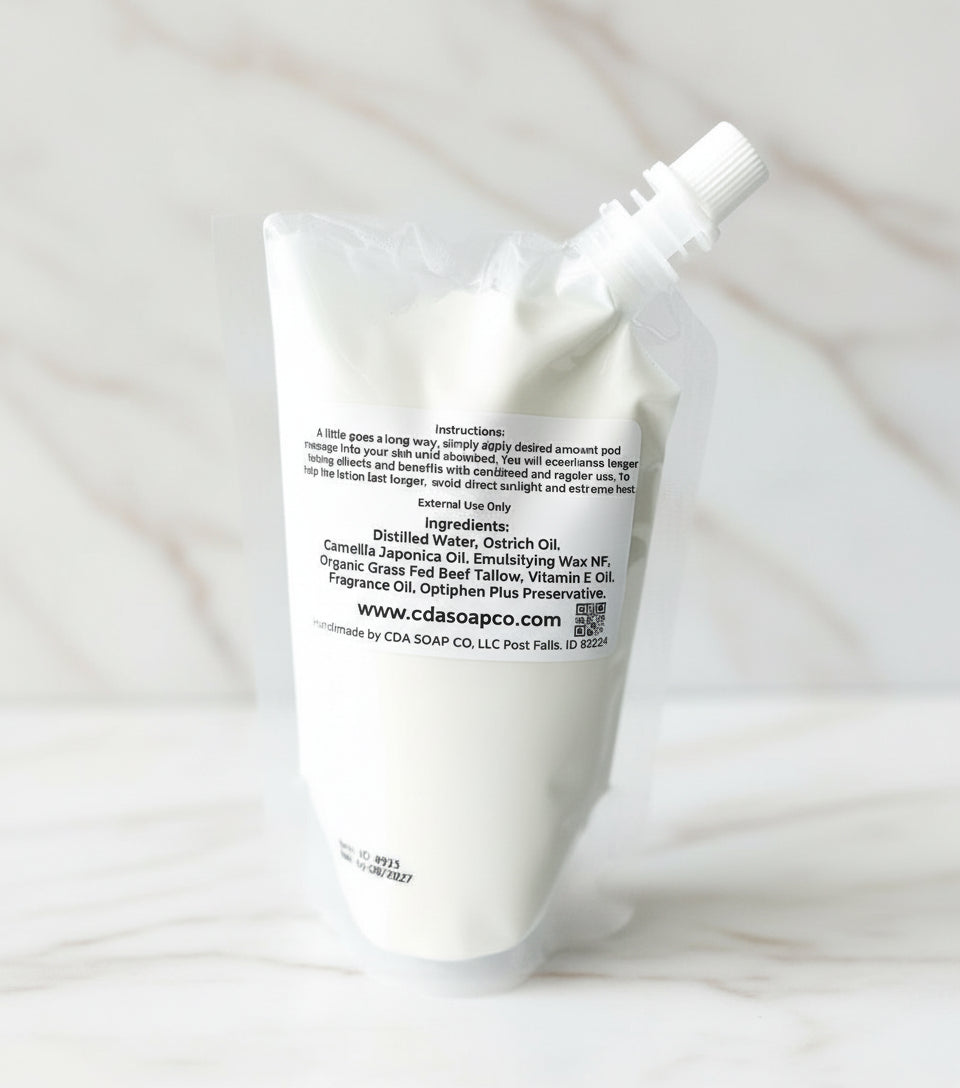 White bag with text on a light gray background