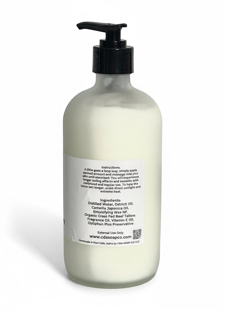 Bottle of lotion with a pump and label on a white background