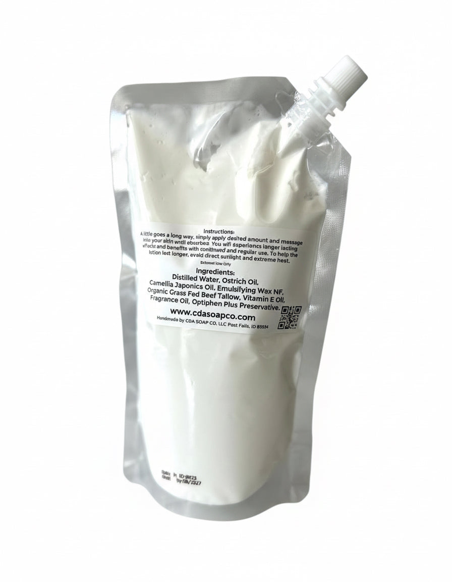 White lotion packaging with visible branding on a white background