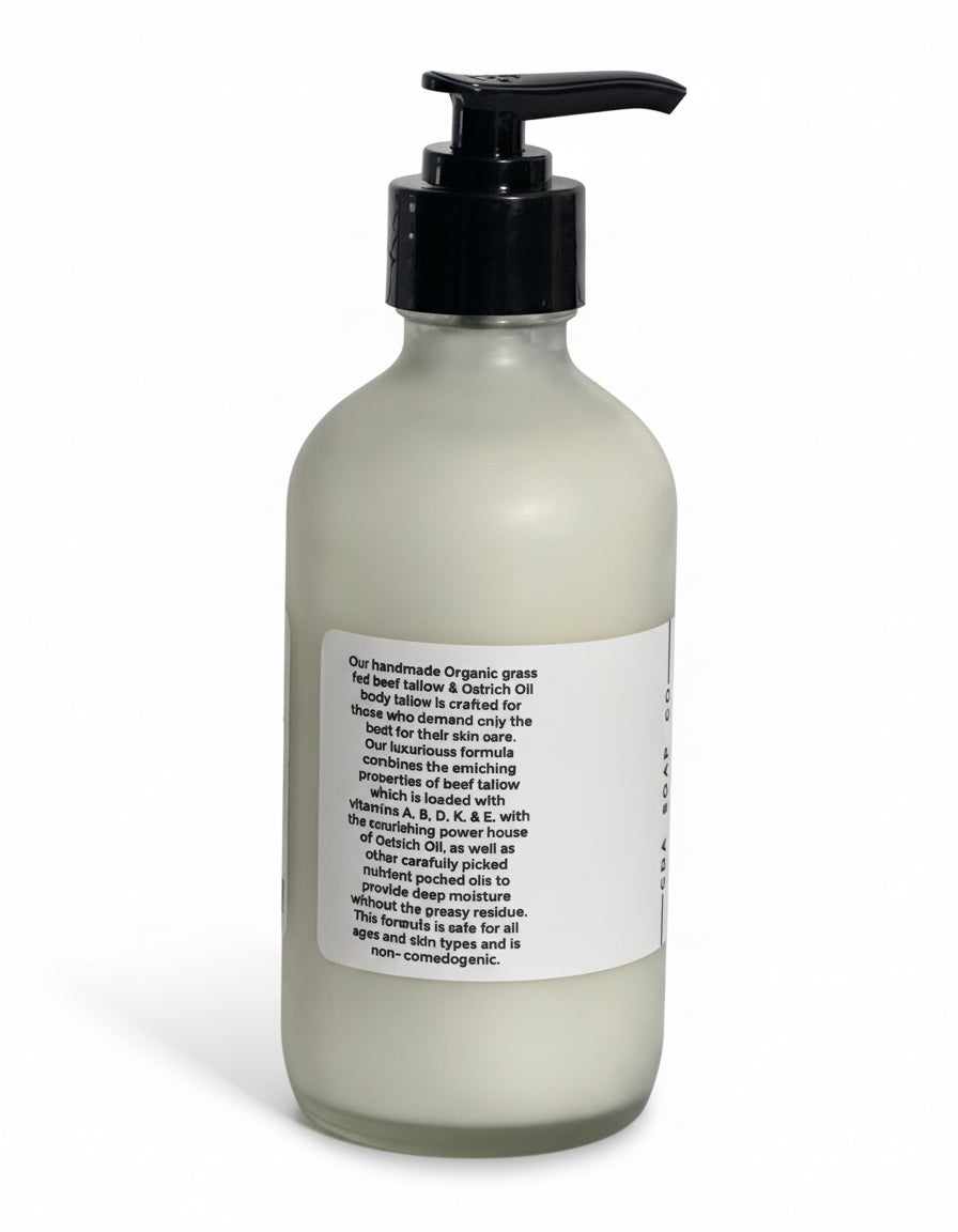 Bottle of lotion with pump and label on a white background