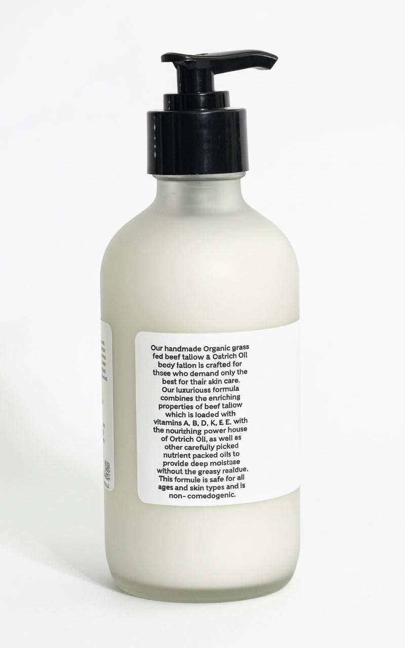 Body lotion bottle with pump and label on a white background