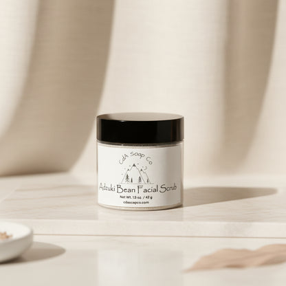 Jar of Azuki Bean Facial Scrub from CdA Soap Co on a neutral background